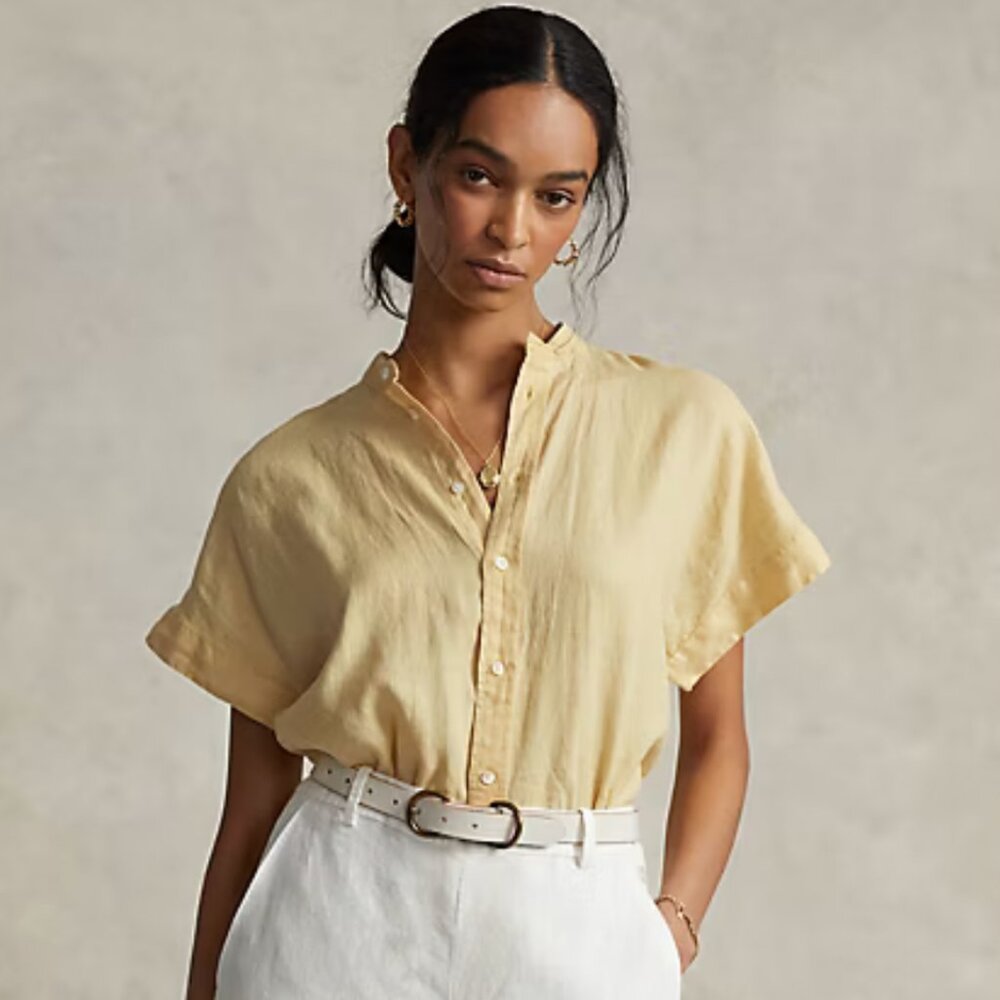 Authentic POLO Ralph Lauren Women's Linen Short-Sleeve Shirt Size 12